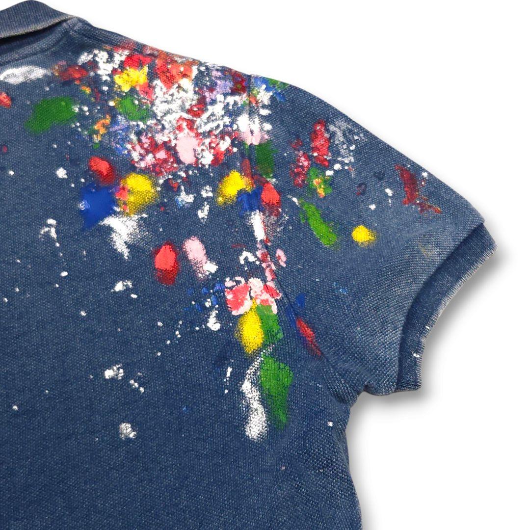 ポロラルフローレン 半袖 デニムポロシャツ ヴィンテージ加工 ペイント 極美品