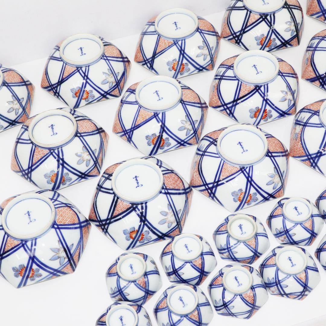 陶泉堂 桔梗型器 染付 金彩 膾皿 17客 小鉢18客 木箱付