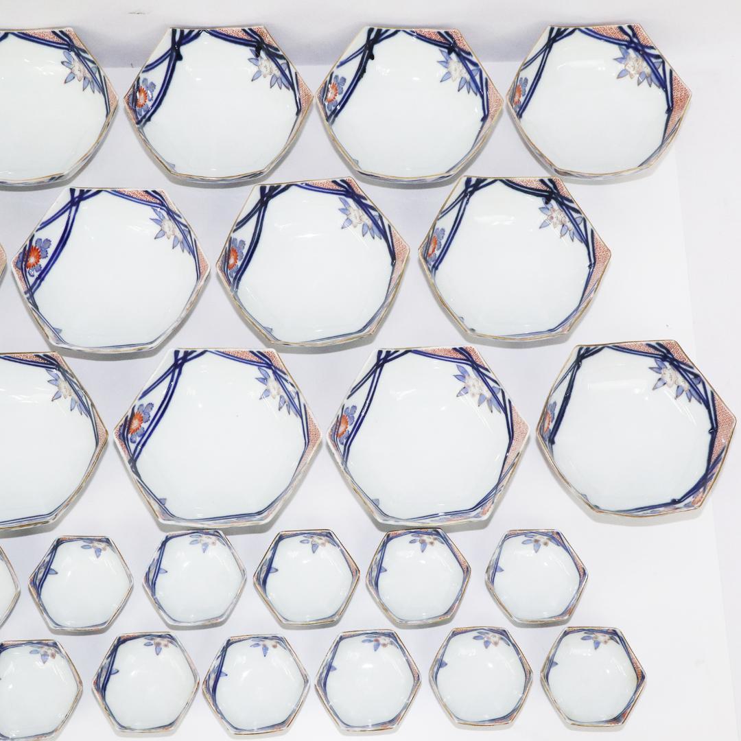 陶泉堂 桔梗型器 染付 金彩 膾皿 17客 小鉢18客 木箱付