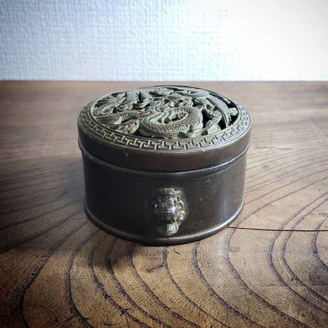 香炉　龍　鳳凰　白菜　獅子双耳　バッタ　銅香炉　銘あり　小物入れ　ジュエリー