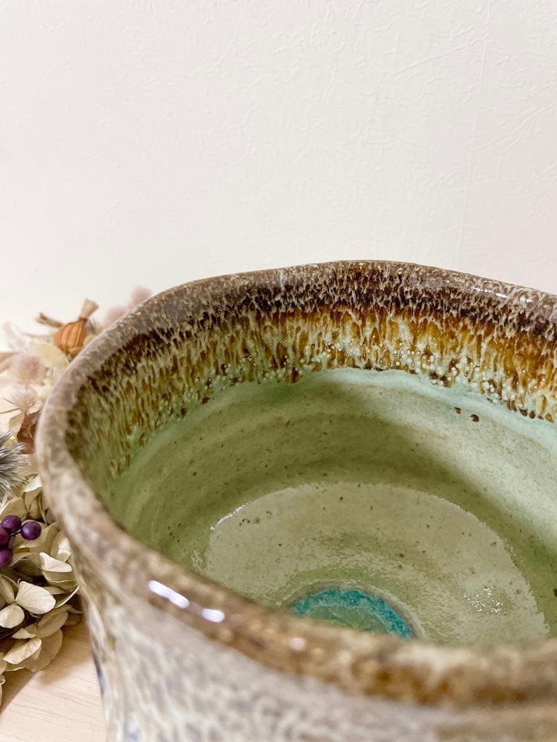 ラスト1個　萩焼　山根清玩　しだれ釉　孔雀釉　抹茶碗　湯呑み　光彩庵　陶器
