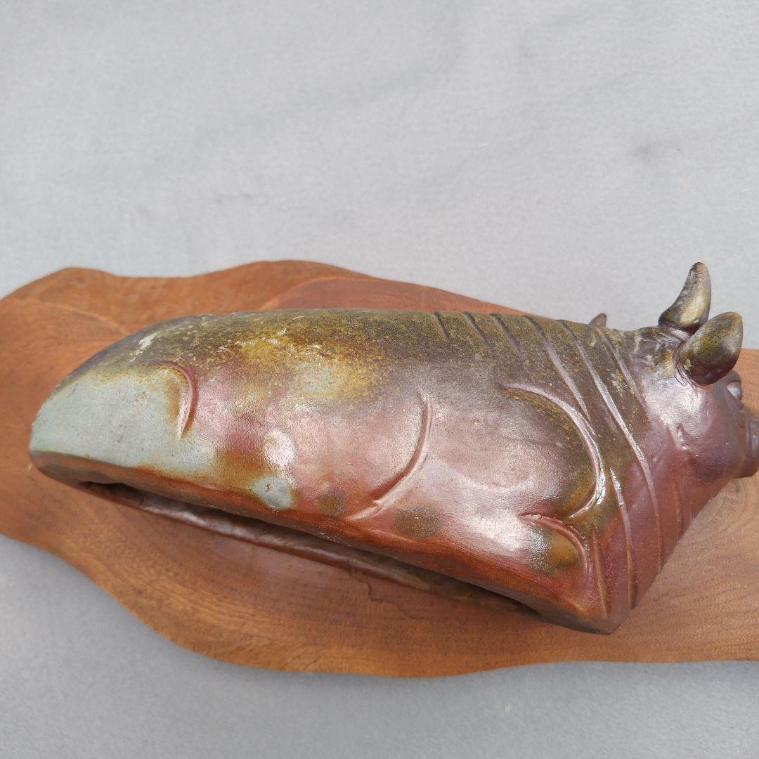 レア限定品、親族の蔵出し品、備前焼細工の名工、木南知加選、牛細工の置物、出来最高