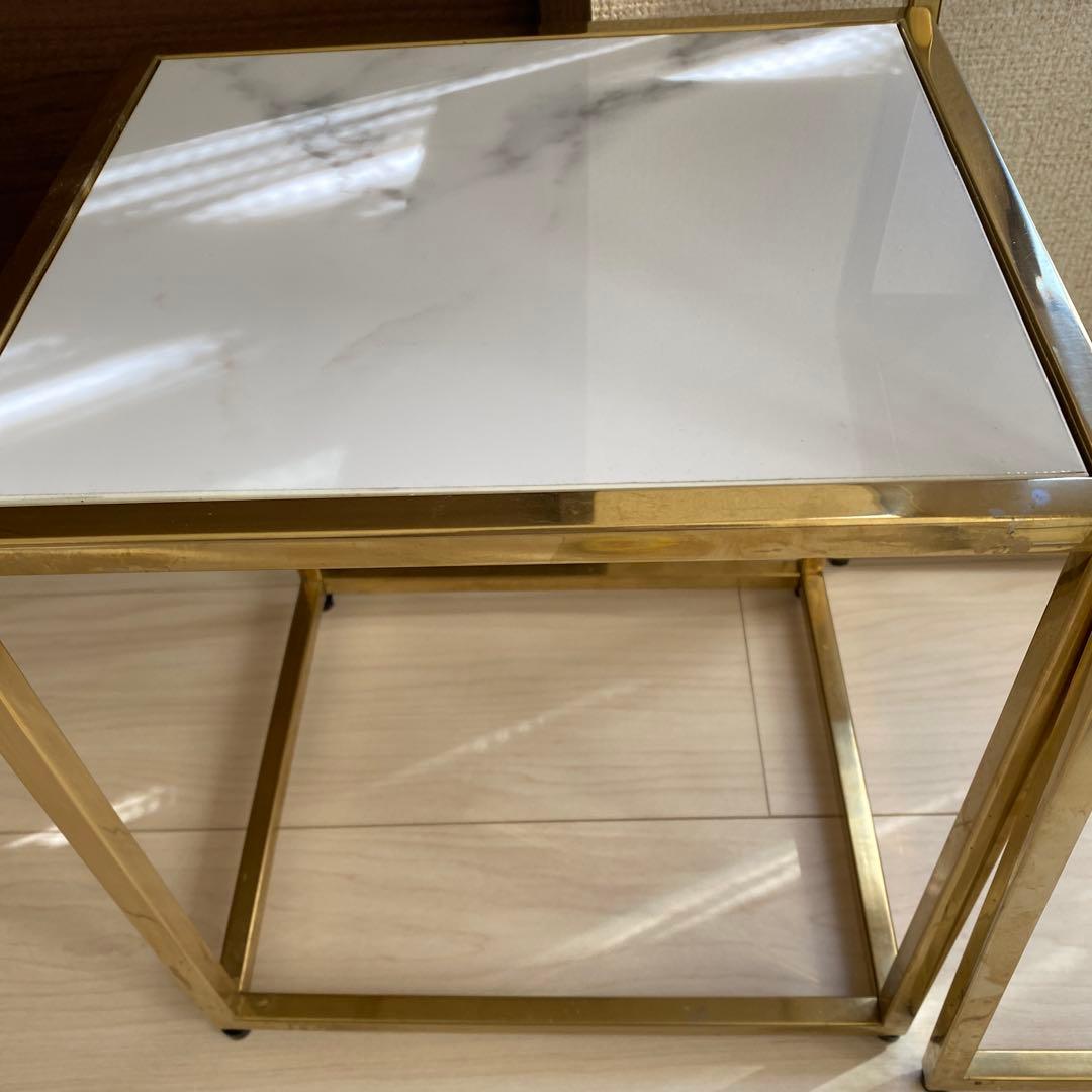 Francfrancフランフラン　レーヌ ネストテーブル S マーブル×ゴールド