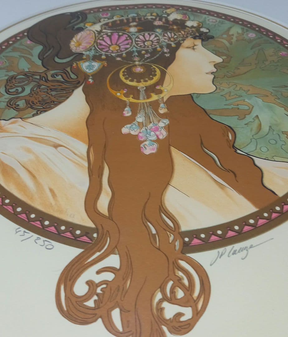 アルフォンス・ミュシャ ブルネット 内袋付き リトグラフ