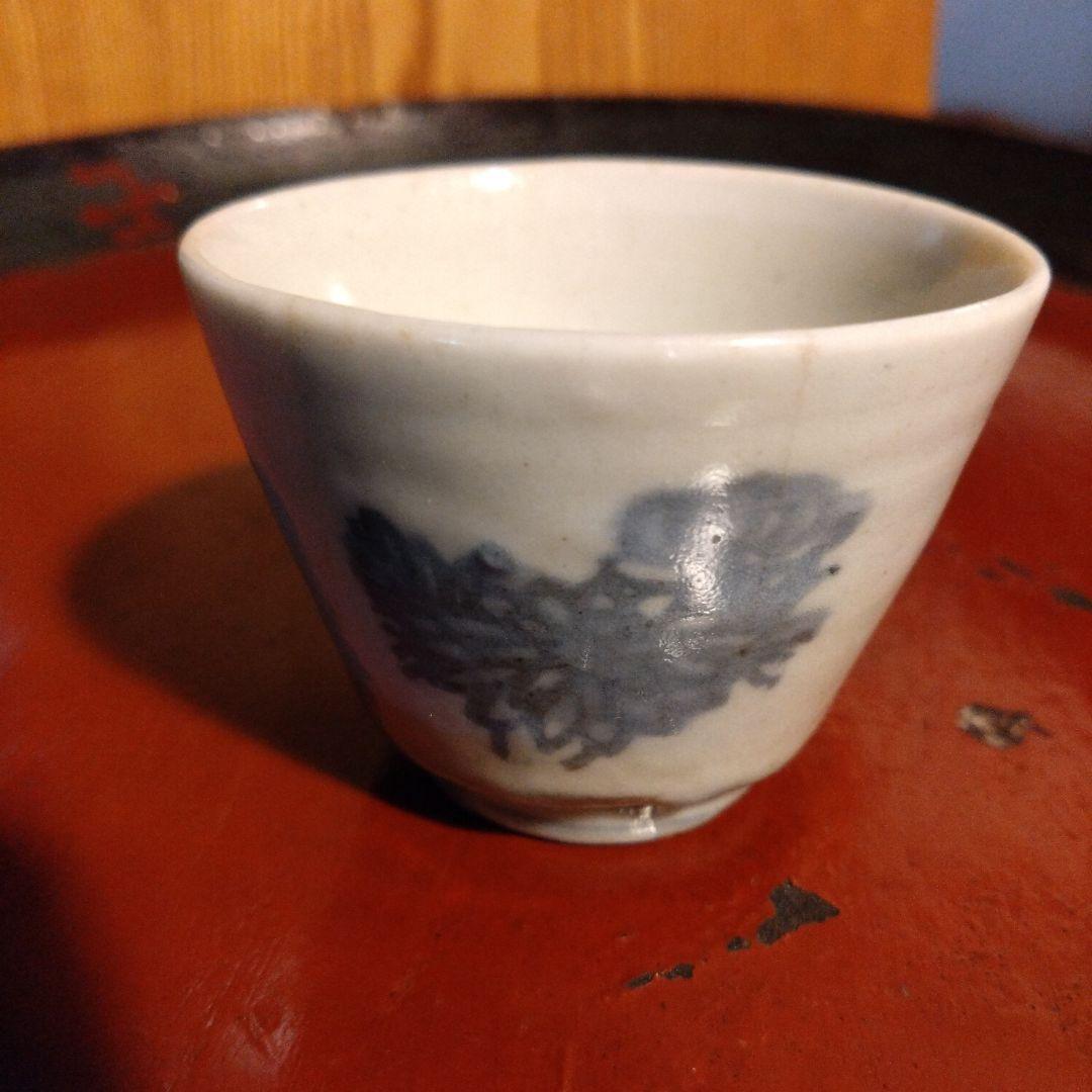 古伊万里蒟蒻印判菊花文蕎麦猪口