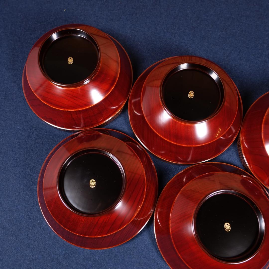 京漆匠 平安象彦 木地 内黒塗 波蒔絵 煮物椀 5客 共箱