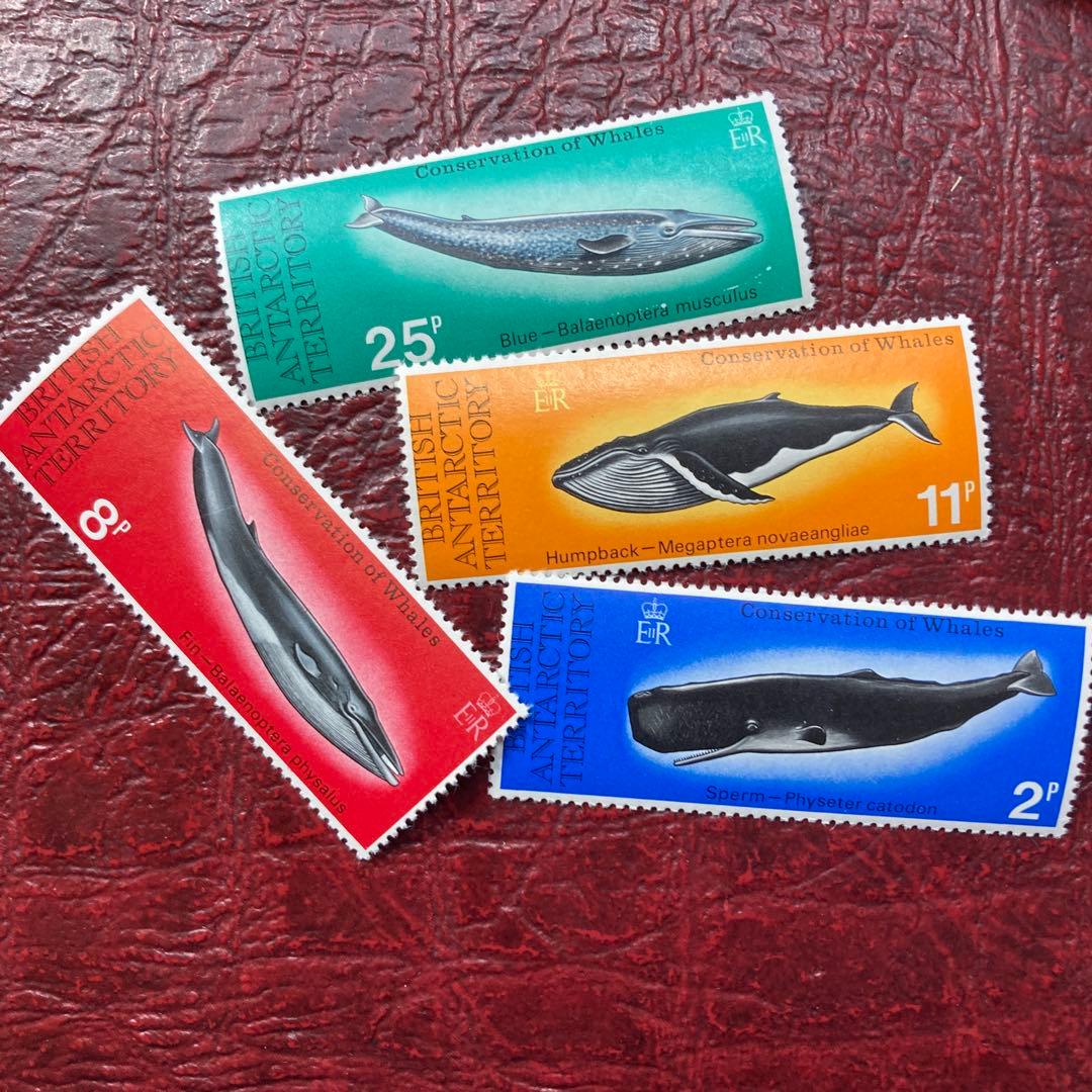 67157セール現品限　外国切手未使用　英領南極地域発行クジラ4種揃