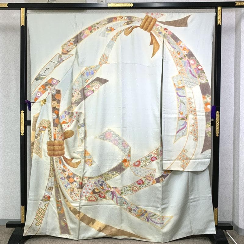 601z8〇総刺繍 振袖 スワトウ刺繍 束ね熨斗 淡い水色〇美品 成人式 結婚式