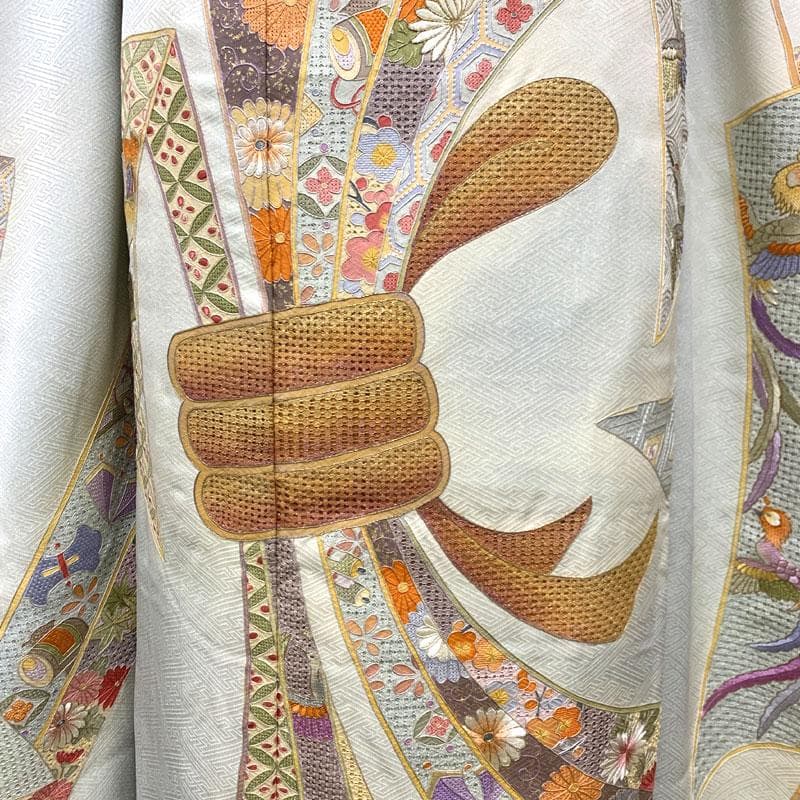 601z8〇総刺繍 振袖 スワトウ刺繍 束ね熨斗 淡い水色〇美品 成人式 結婚式