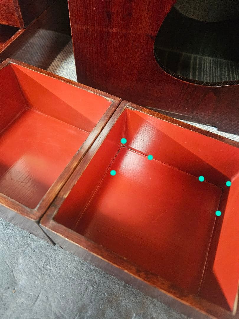 明治時代　木製　弁当箱　野点　野点弁当箱 鉄製手提げ　三段重ね　5箱仕立　茶道具