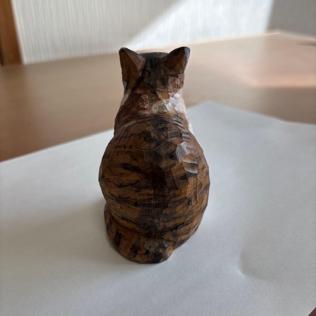 ちょん　バンナイリョウジ　木彫り猫　タシク板