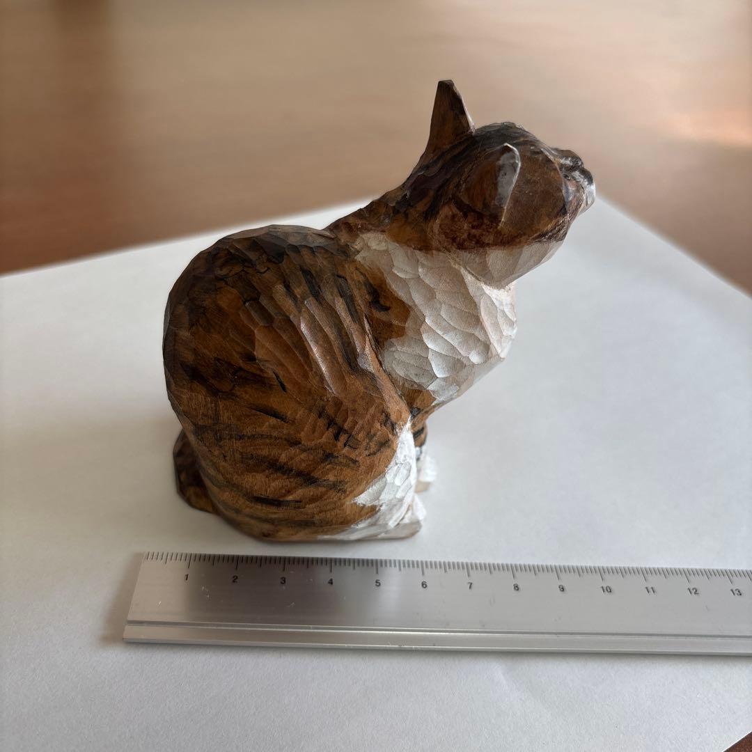 ちょん　バンナイリョウジ　木彫り猫　タシク板