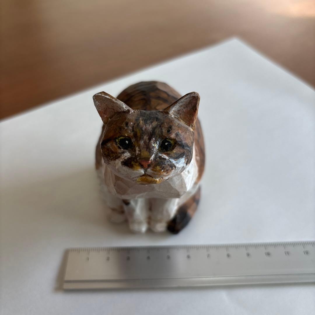 ちょん　バンナイリョウジ　木彫り猫　タシク板