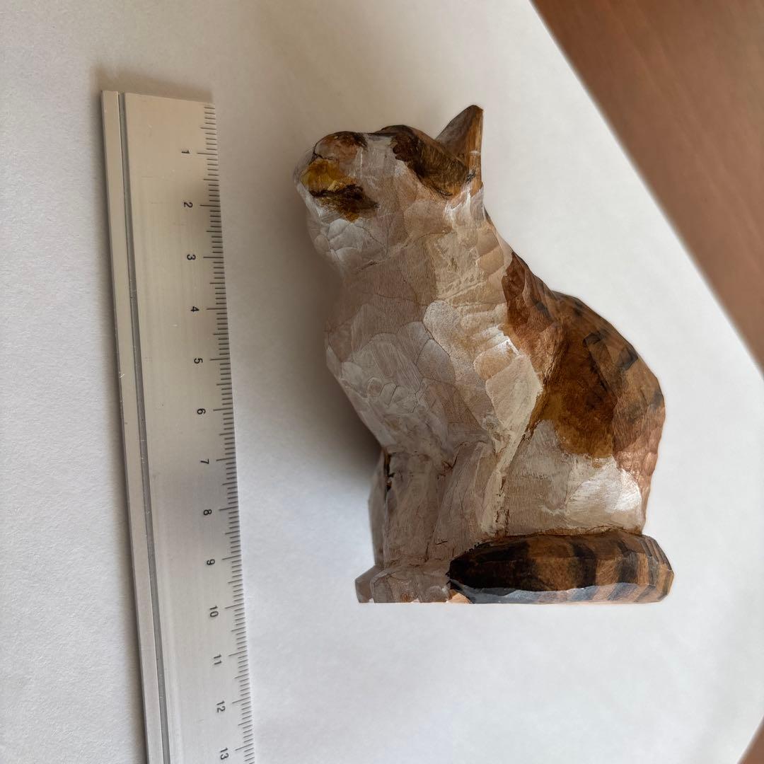 ちょん　バンナイリョウジ　木彫り猫　タシク板