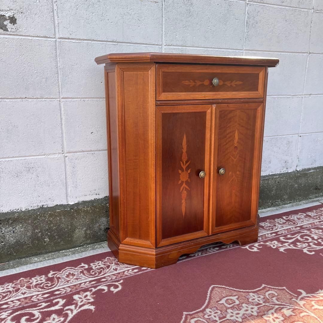 古家具ビンテージ品◾️アンティーク象嵌デザイン 木製コンソールテーブル 飾り台