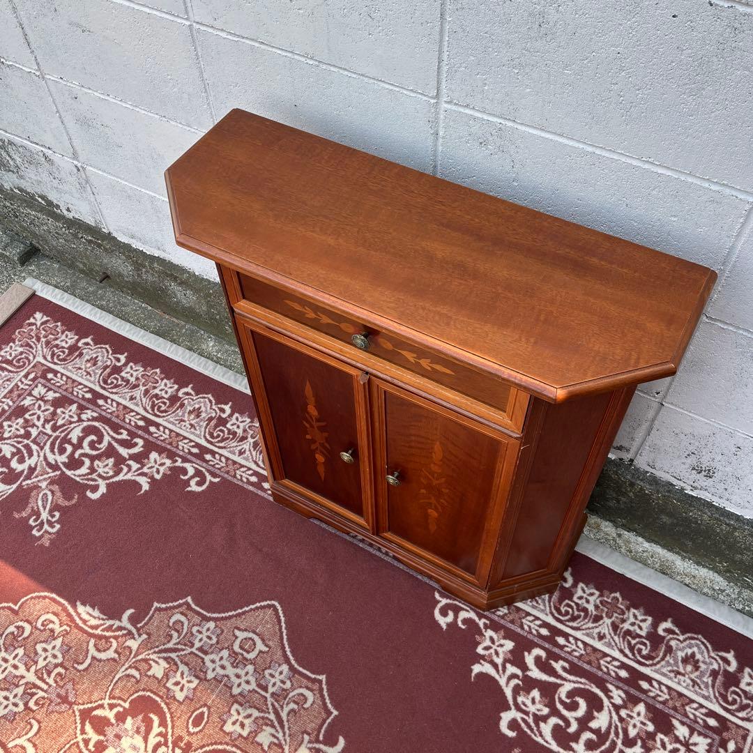 古家具ビンテージ品◾️アンティーク象嵌デザイン 木製コンソールテーブル 飾り台