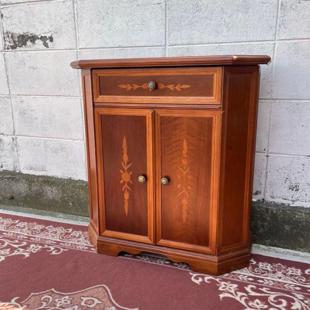 古家具ビンテージ品◾️アンティーク象嵌デザイン 木製コンソールテーブル 飾り台