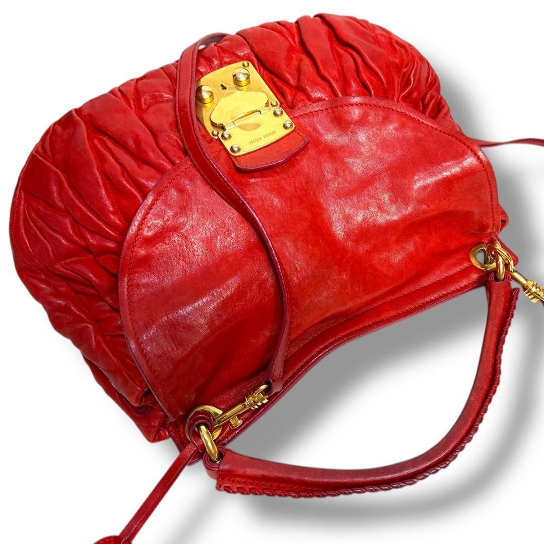 J7288 ミュウミュウ マテラッセ 2WAY ショルダーバッグ レッド Y2K