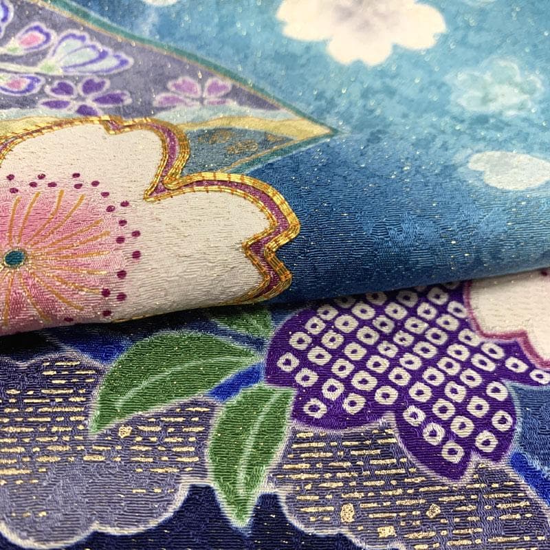 511z31.帯締め〇金通し 振袖 地紋 桜 菱 地紙 青緑〇美品 成人式