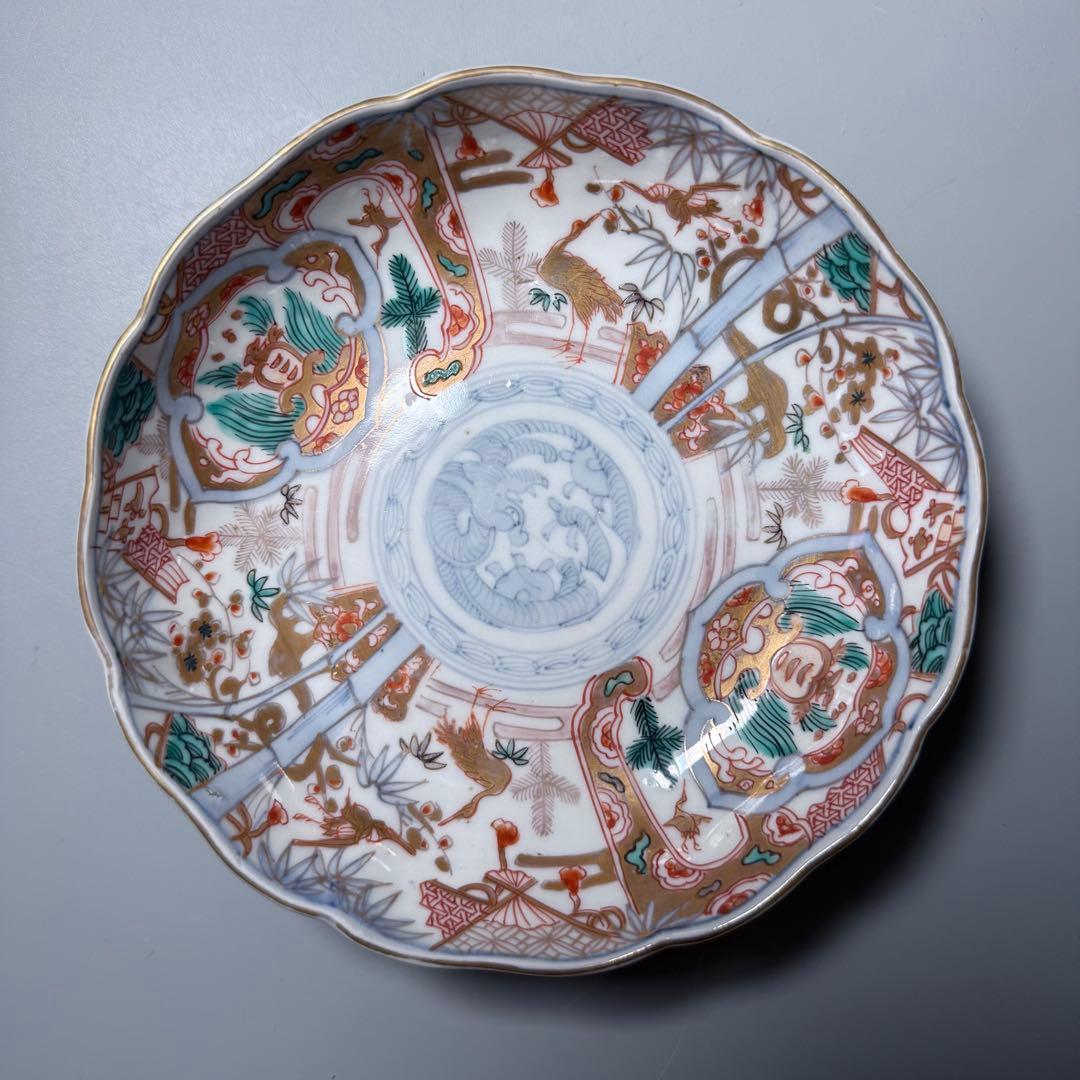 専用出品　幕末〜明治期　金蘭手　膾皿　五客　松竹梅　鶴　扇子　角冨印　上物