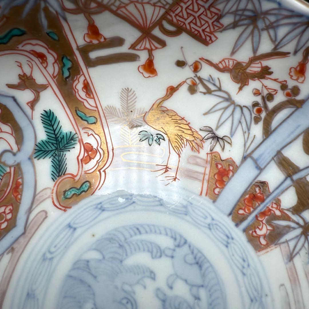 専用出品　幕末〜明治期　金蘭手　膾皿　五客　松竹梅　鶴　扇子　角冨印　上物