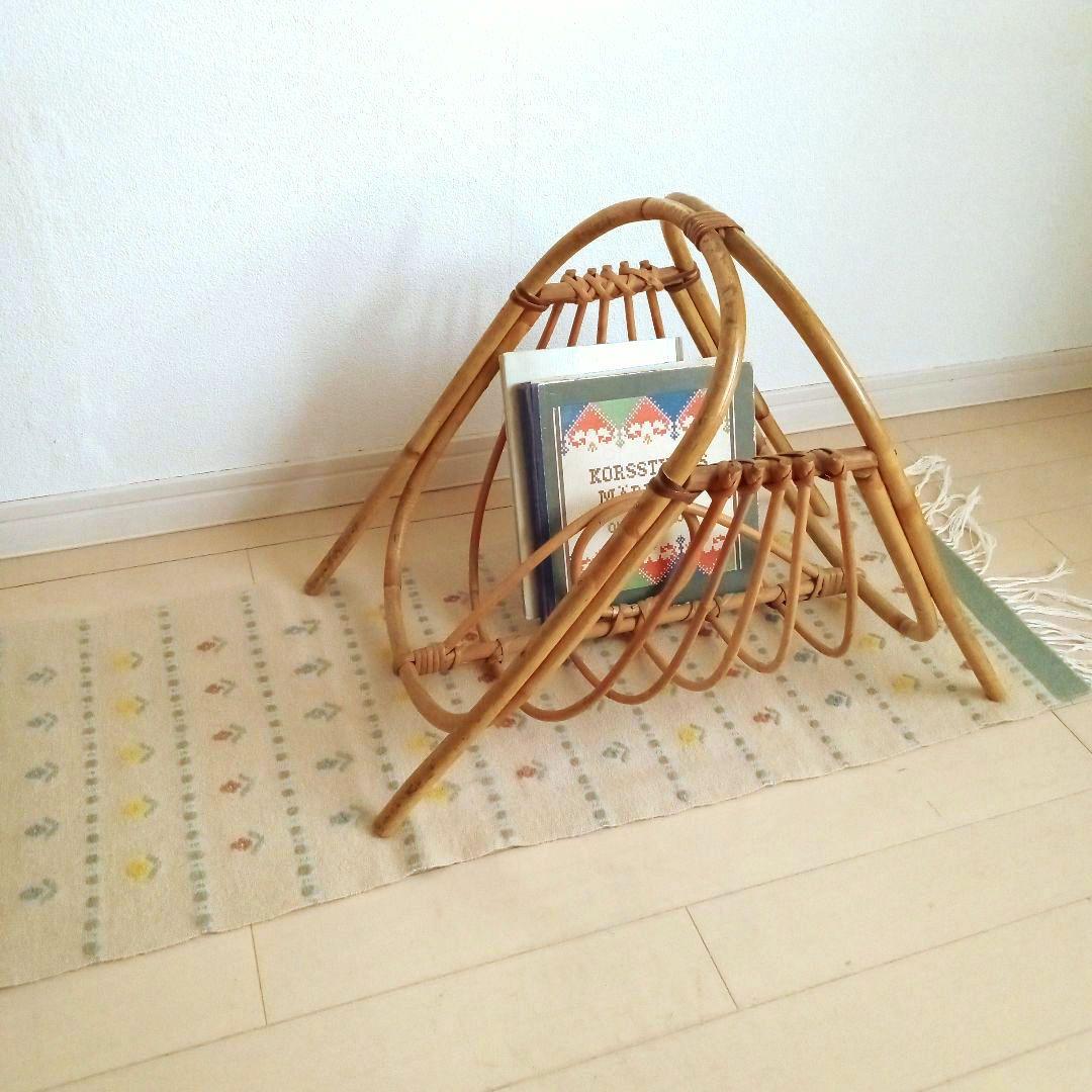 籐のマガジンラック スウェーデン 北欧 ヴィンテージ