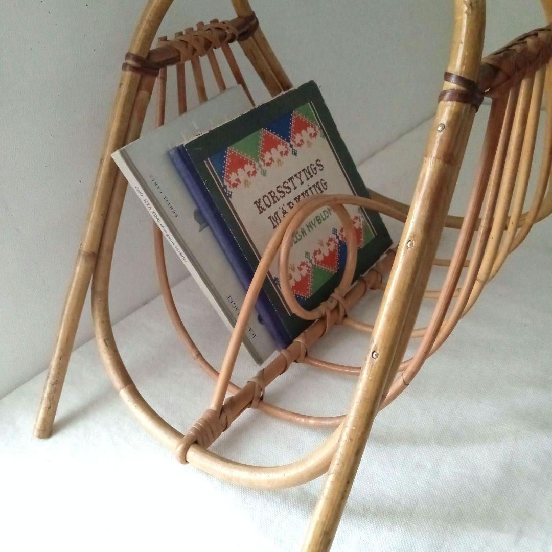 籐のマガジンラック スウェーデン 北欧 ヴィンテージ