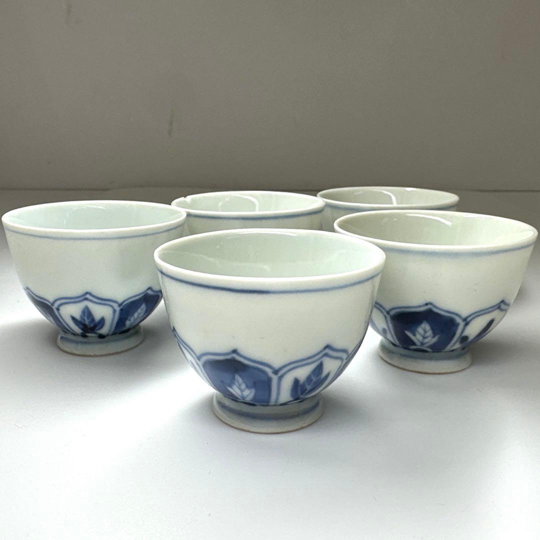 三浦竹泉　青花煎茶碗5客　口径5.5㎝　東Y7-0411☆2Fトヒチ