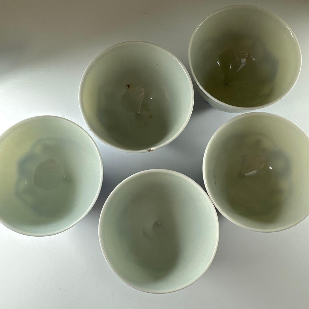 三浦竹泉　青花煎茶碗5客　口径5.5㎝　東Y7-0411☆2Fトヒチ