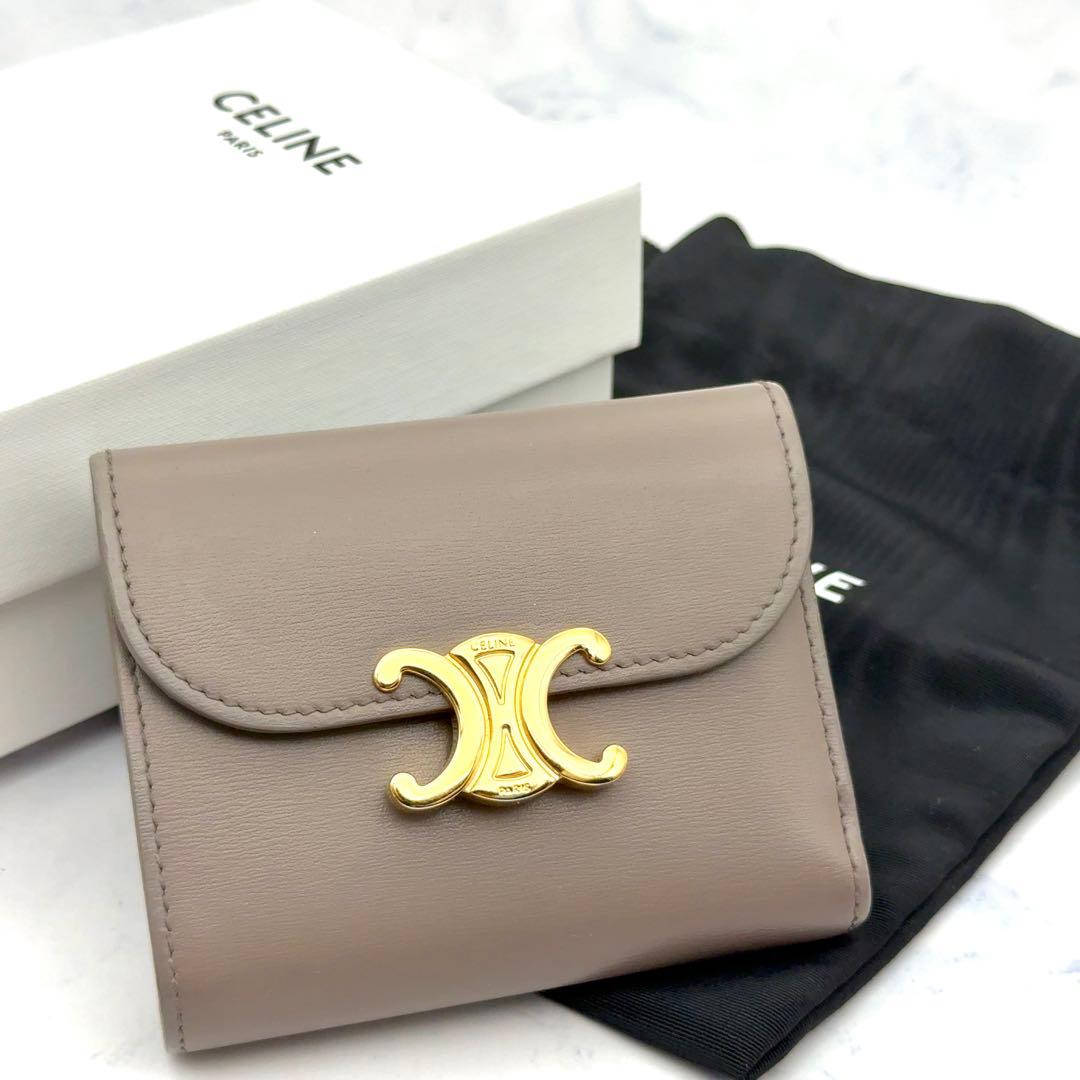 CELINE セリーヌ トリオンフ スモールフラップウォレット 折財布 ペブル