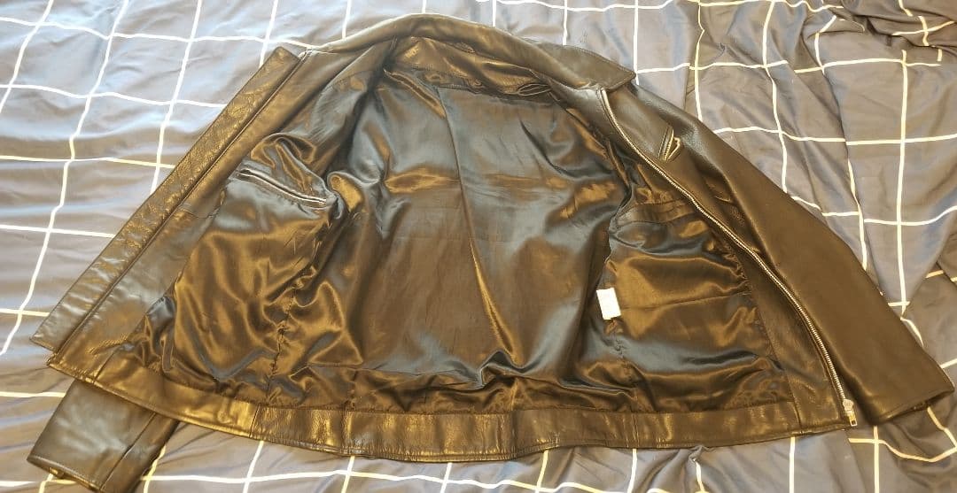 RHENIUM 雌牛本革ブラックレザーライダース 46 XL