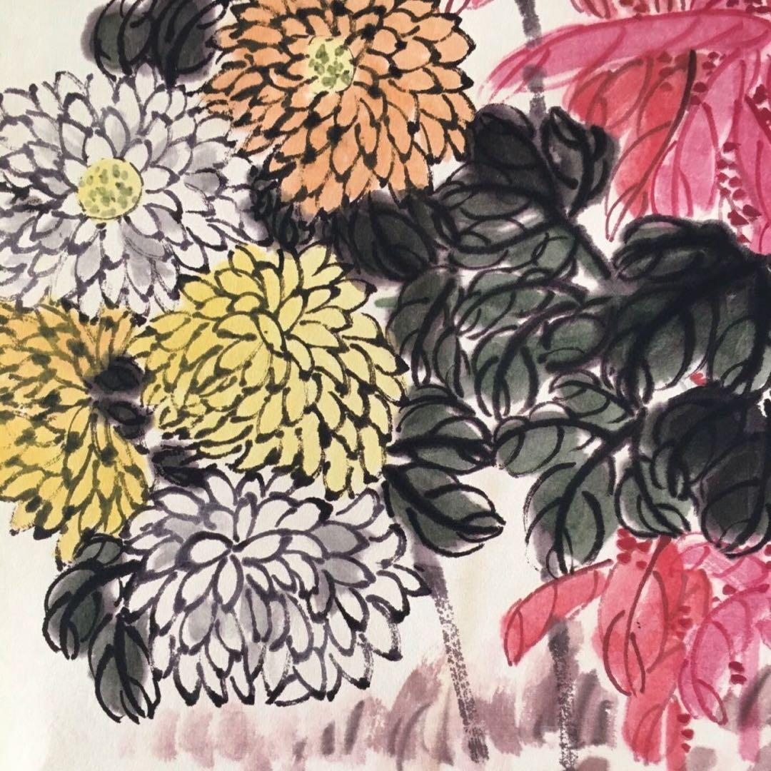 【斉白石・四条屏】「仙桃祈寿」掛軸セット　表装済み／全体163×38cm