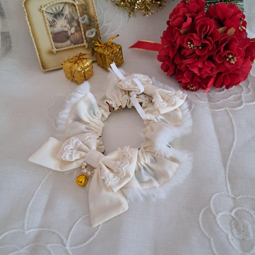 クリスマス短毛ファーシュシュ(白クリスマスリース)わんちゃん猫ちゃん用