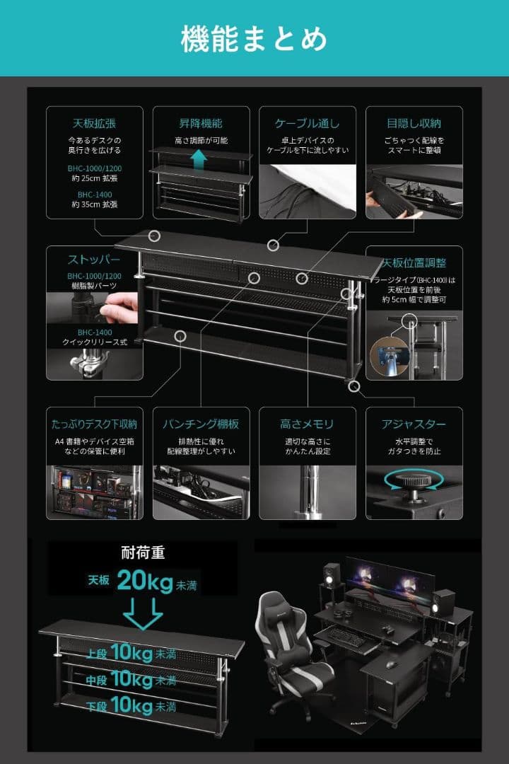 Bauhutte バウヒュッテ BHC-1200H-BK エクステンションデスク