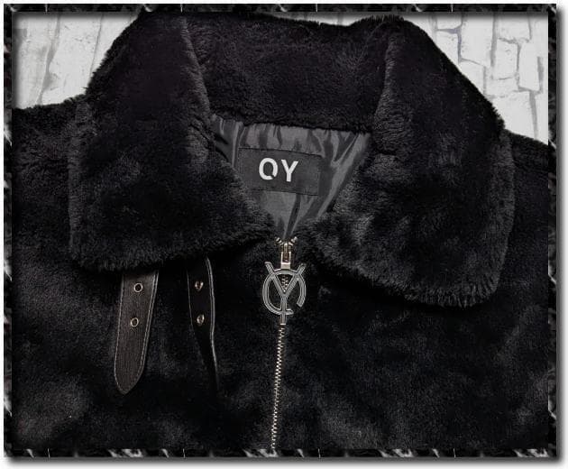 い*ー様 オーワイ　ジップアップフェイクファージャケット　黒