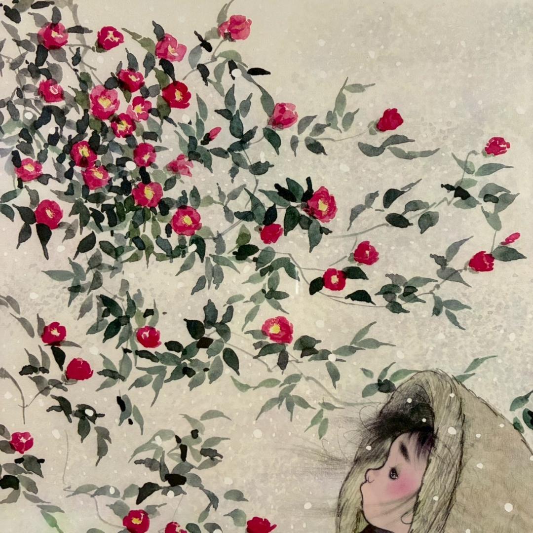 【最終値下げ】美品 中島潔「寒椿」リトグラフ 直筆サイン入り あずま工芸 額縁入