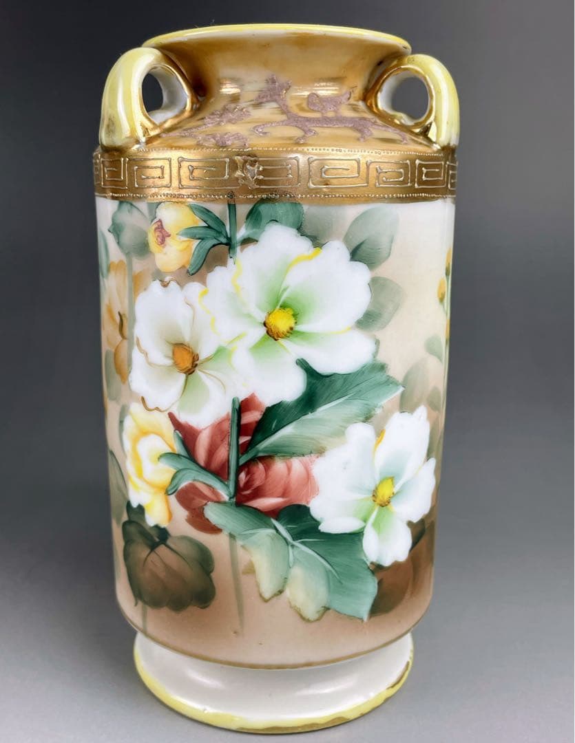 【希少】オールドノリタケ アールヌーボー 薔薇紋花瓶 モールド 金彩 ばら