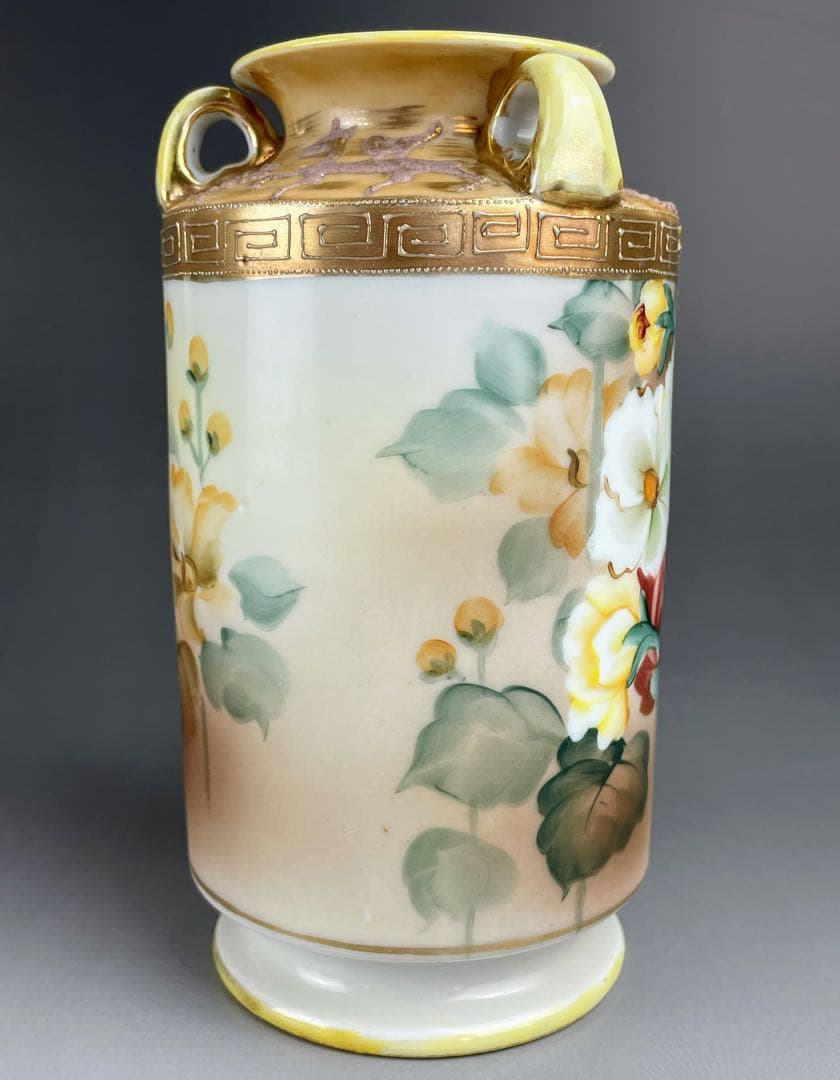 【希少】オールドノリタケ アールヌーボー 薔薇紋花瓶 モールド 金彩 ばら