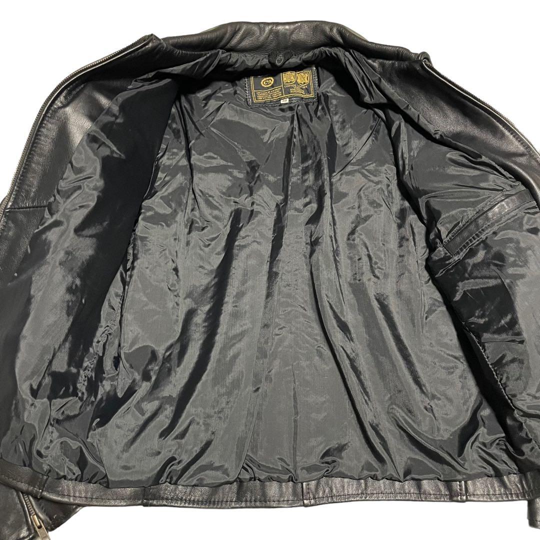 【vintage】牛革 本革 カウハイドレザーシングルライダースジャケット 黒M