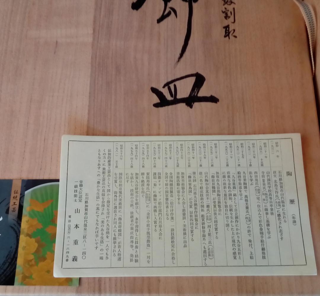 九谷焼１２号飾皿　山本重義作『金襴小紋割取』