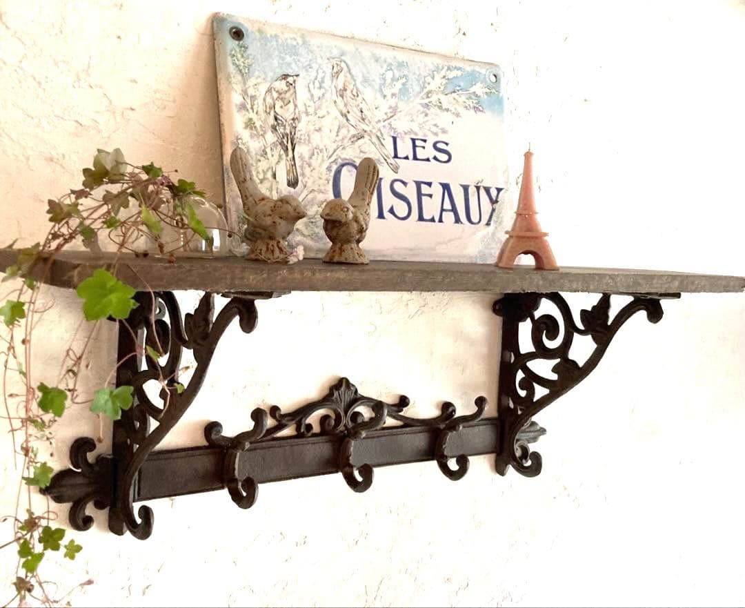 【レア】ヴィンテージ フレンチカントリー　ウォールシェルフ　フック付き