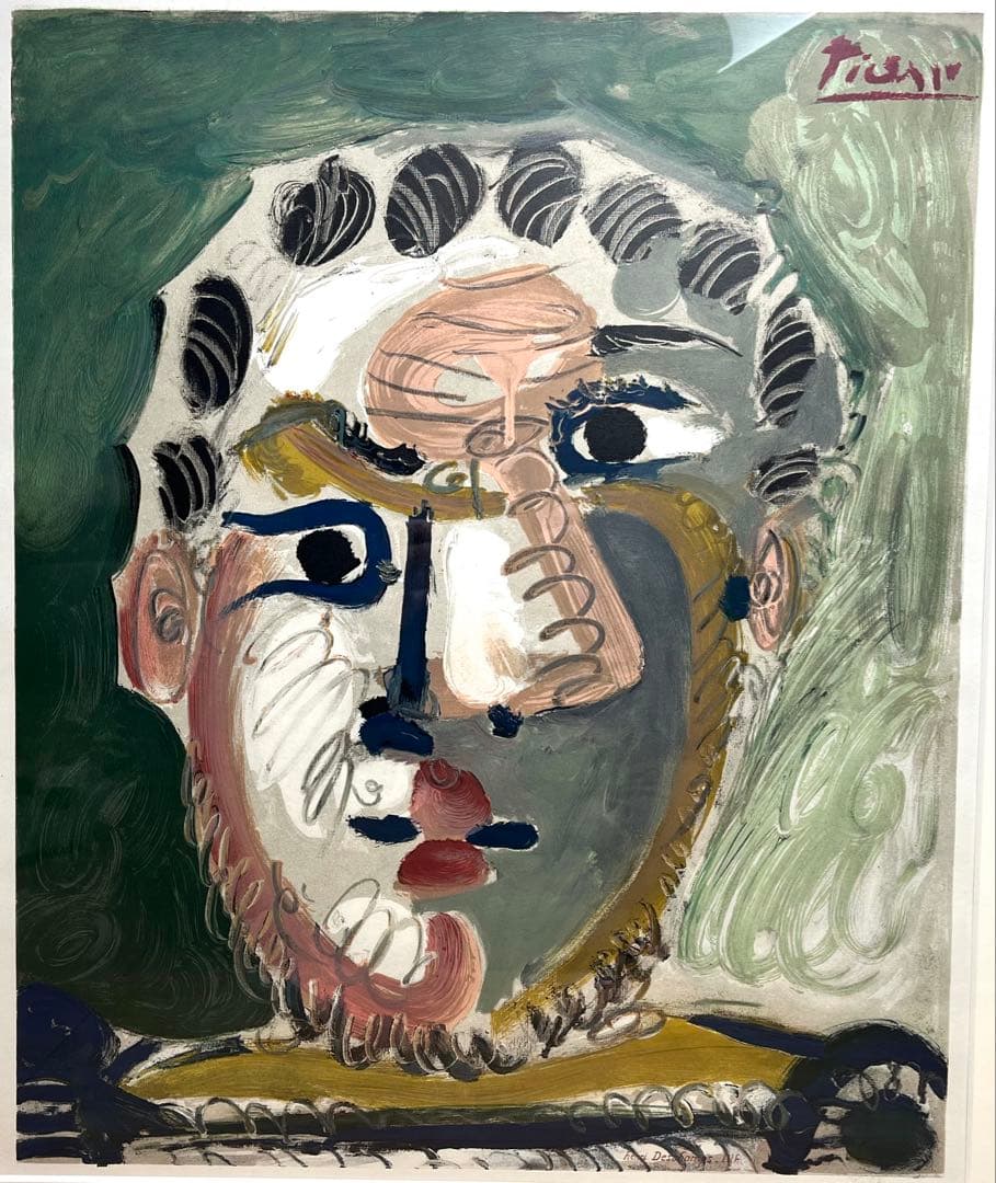 パブロ・ピカソ 顔 リトグラフ ムルロ工房 アンリ・デシャン 真作保証 / 良品