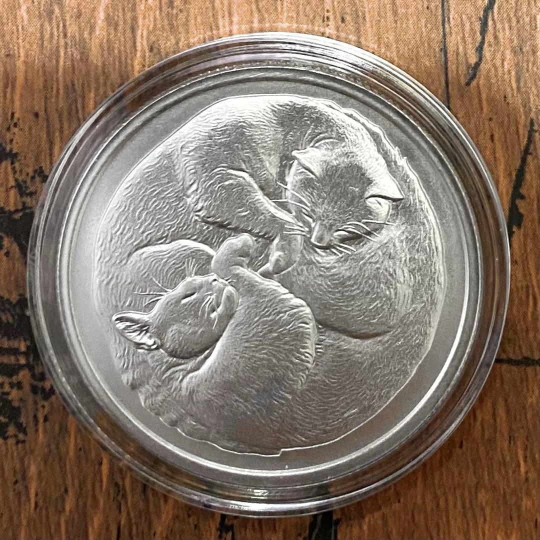 2021 眠り猫 2匹 Sleeping Cat 1oz  純銀 ネコ