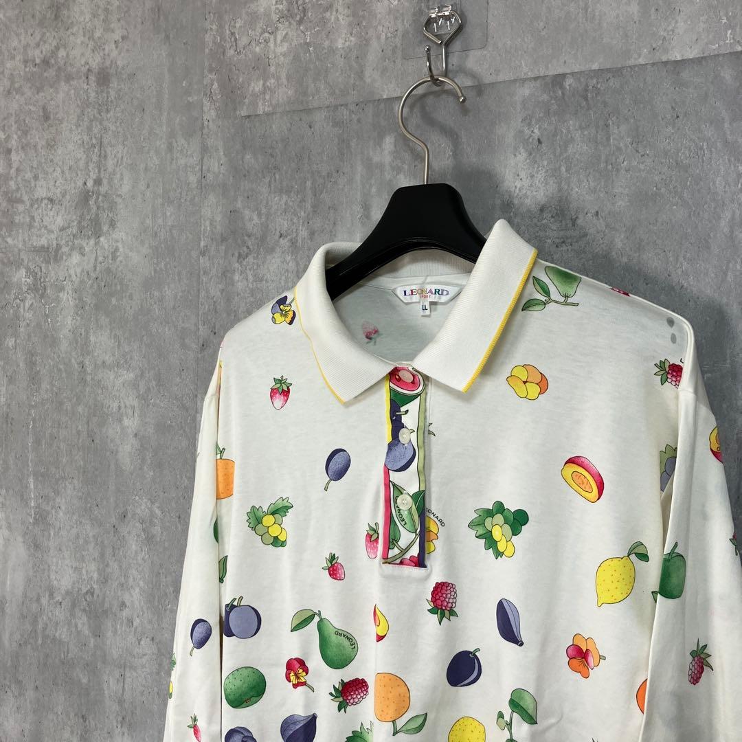 LEONARD フルーツ柄 長袖ポロシャツ LL