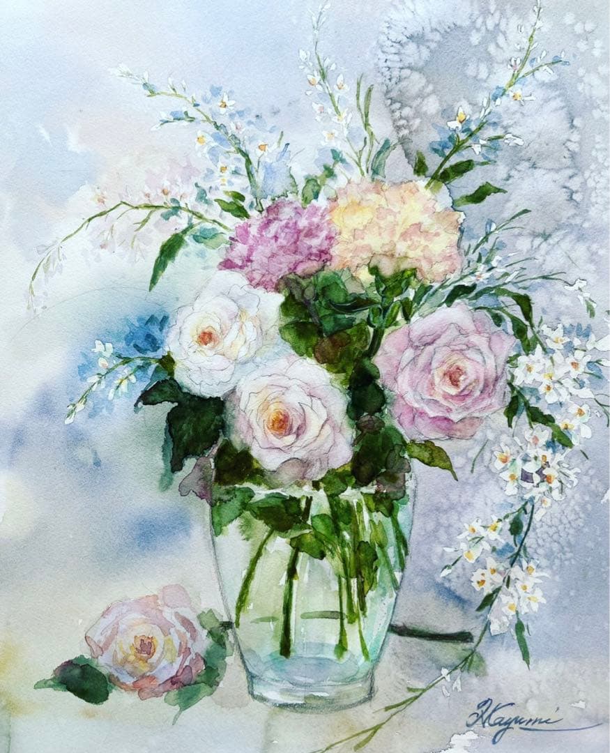 薔薇　水彩画　原画　オーダーイメージお見本