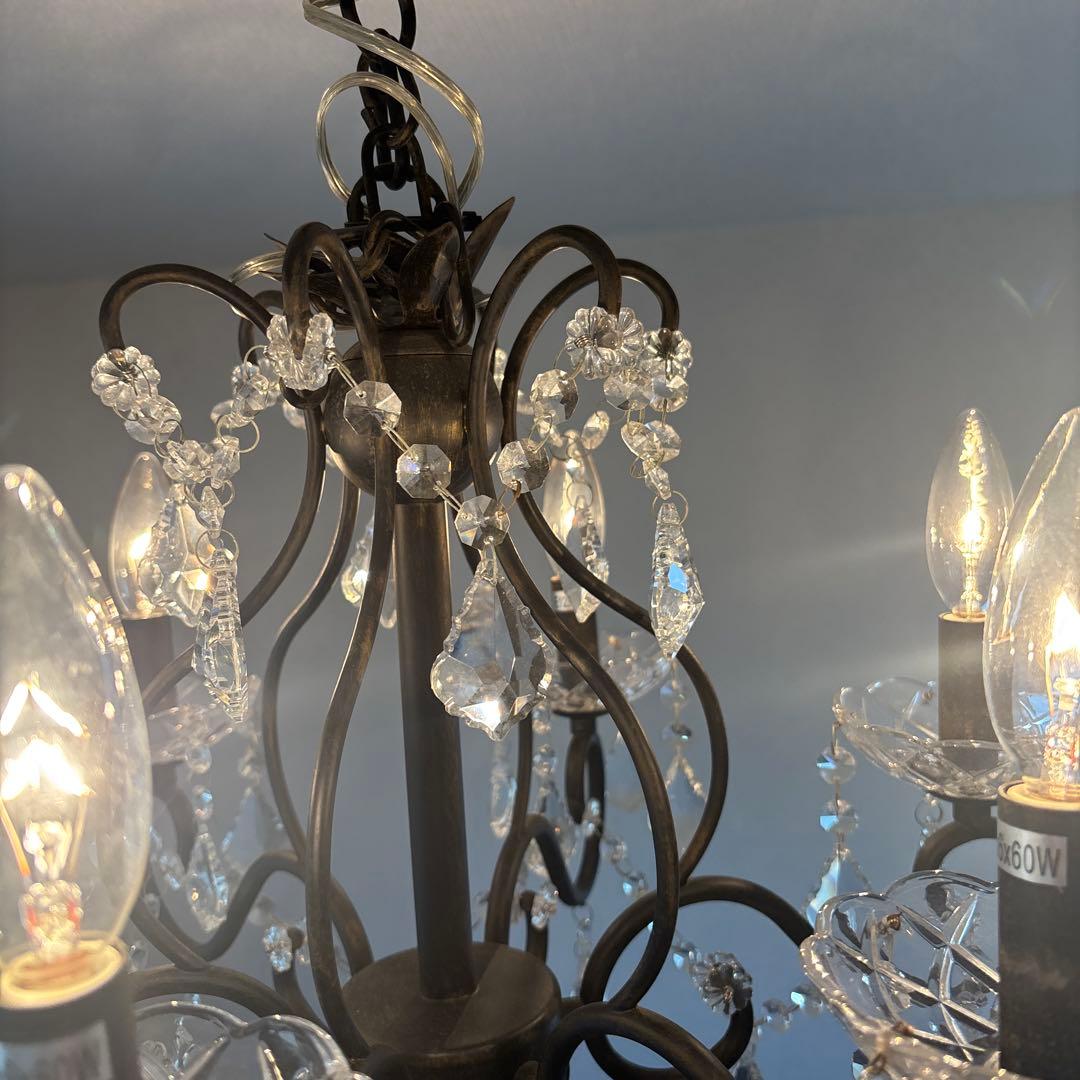 クリスタル ブラックシャンデリア 6灯 60W