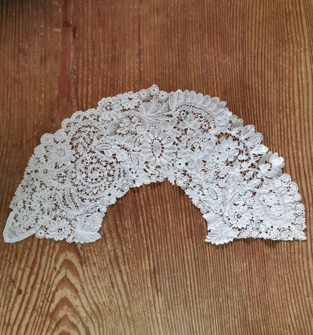 アンティークベルギー ポワンドローズ ブルージュ&デュセスレース付け襟 大型扇用