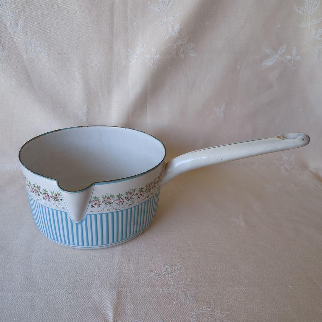 フランスアンティーク ホーロー片手鍋 BB社 ローズガーランド