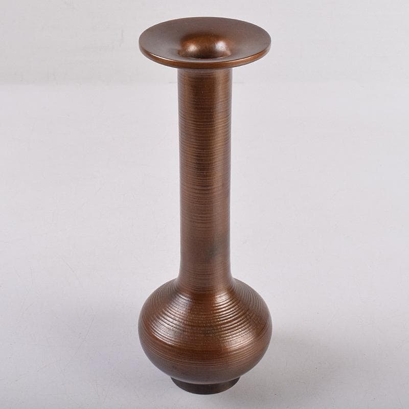 原益夫作　鋳銅　花瓶　共箱　V　R8922