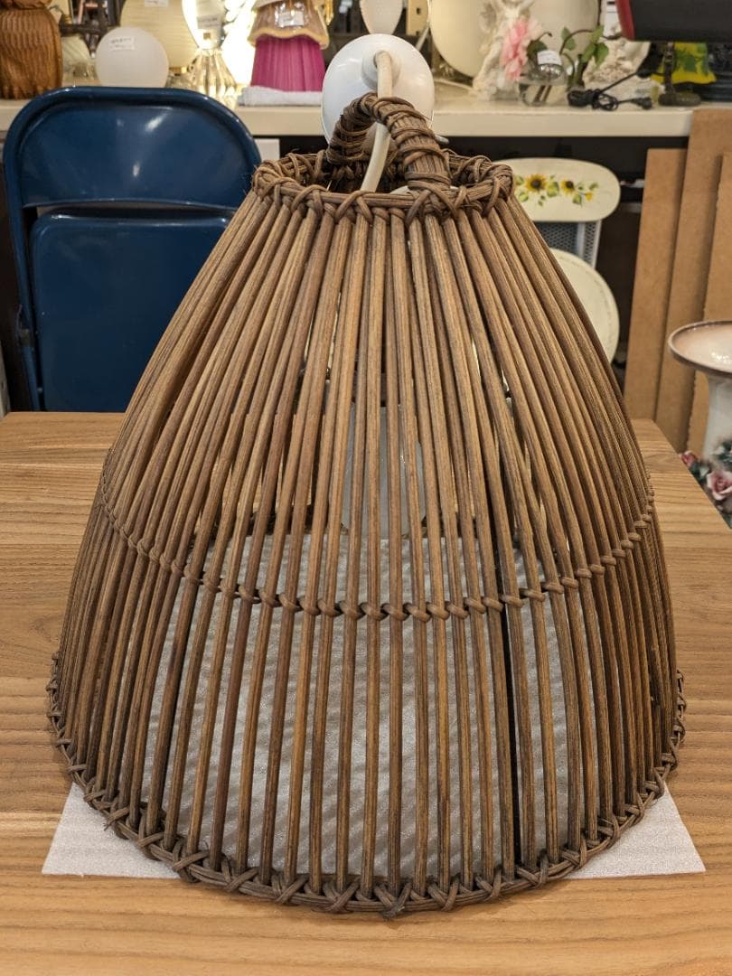 【廃盤希少】 東京メタル工業 ペンダントライト 照明 ラタン 籐 茶 ペンダント